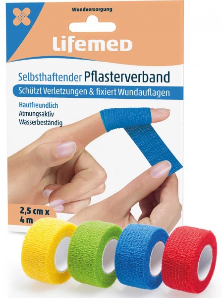Selbsthaftender Pflasterverband 4 m x 2,5 cm farbig sortiert 99017