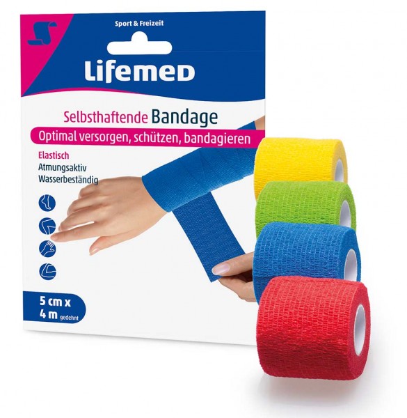 Selbsthaftende Bandage 4 m x 5 cm farbig sortiert 99248